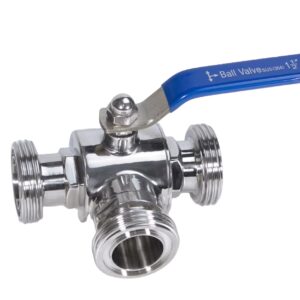 Sanitary Stainless Steel SS304/SS316L Manual Operated Male-threaded Three-way T-port Ball Valve PTFE Seal Water OEM 0~1.6MPa